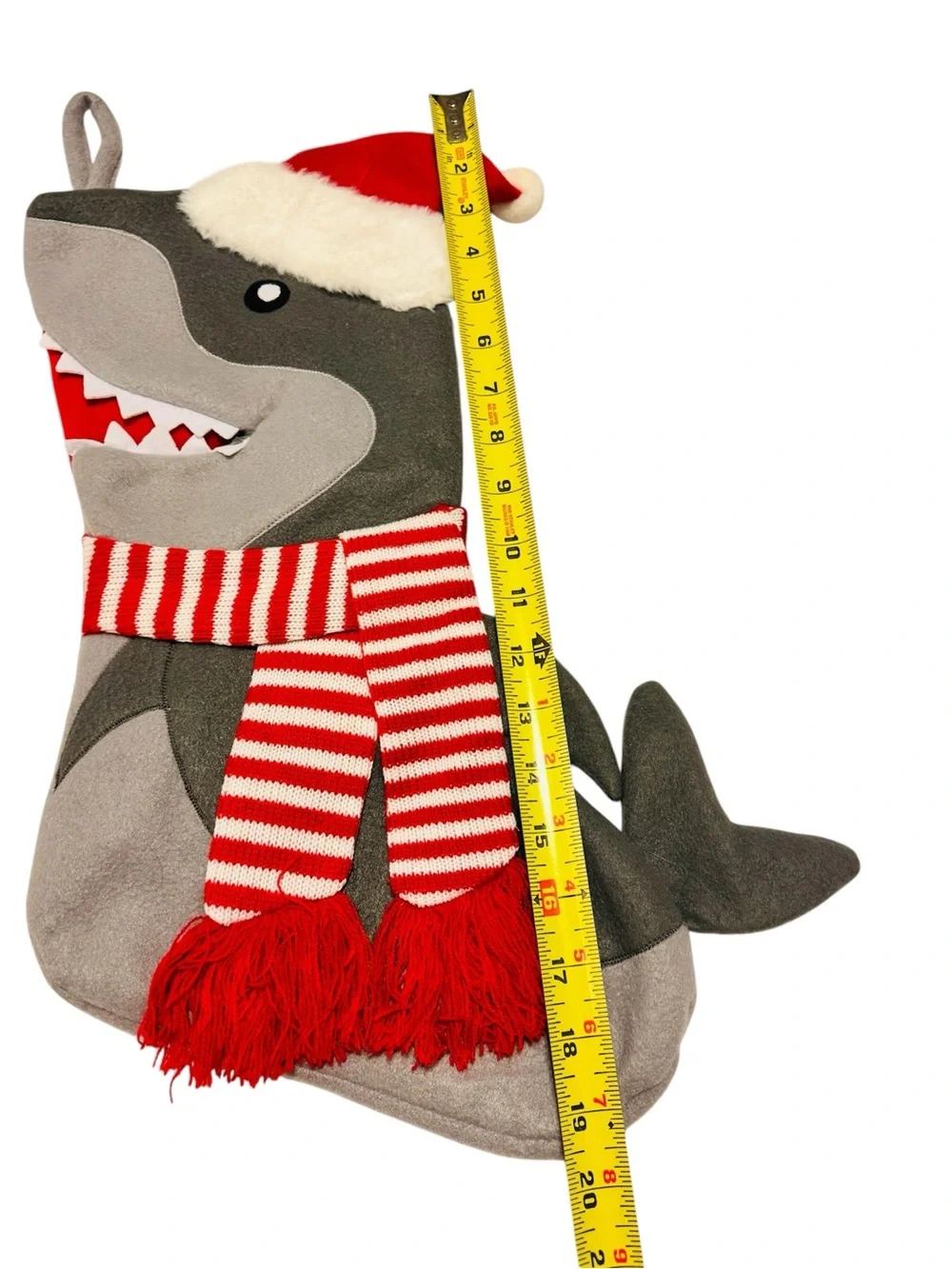 Hobby Lobby Christmas holiday shark stocking fleece Santa red hat 19”